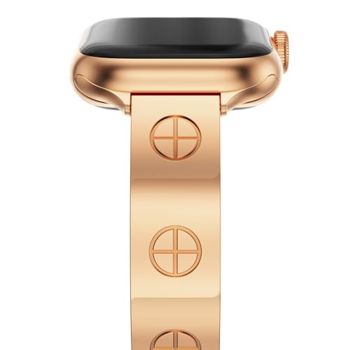 NewWays Metal Strap Compatible with Apple Watch Band 46mm (Series10) 44mm 45mm 49mm for iWatch Series 9 8 7 6 5 4 3 2 1 SE Ultra Women Dressy Love Bracelet Bangle Wristband, Rose Gold | Amazon (US)