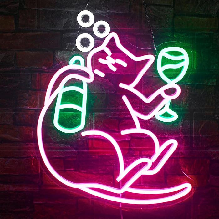 Cat Beer Neon Sign Drinking Cat Wall Light Animal Decor for Home Bar Party | Amazon (US)
