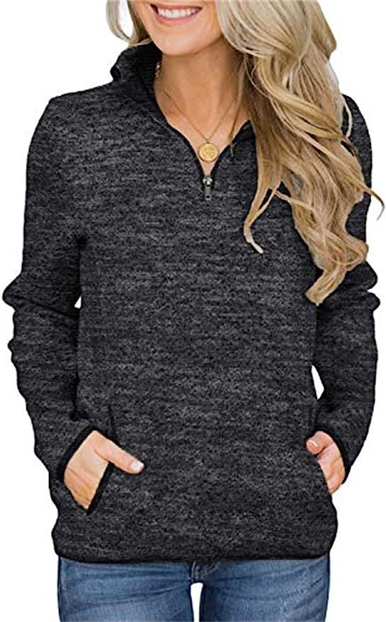 Artfish Women's Women Quarter Zip Casual Pullovers Lightweight Fleece Sweatshirts with Pockets | Amazon (US)