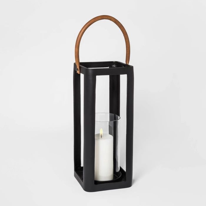 15.7" x 7.2" Metal Lantern Pillar Candle Holder Black - Threshold™ | Target