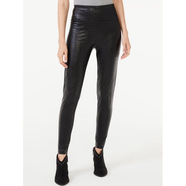 Scoop Women's Faux Leather Embossed Croc Leggings | Walmart (US)