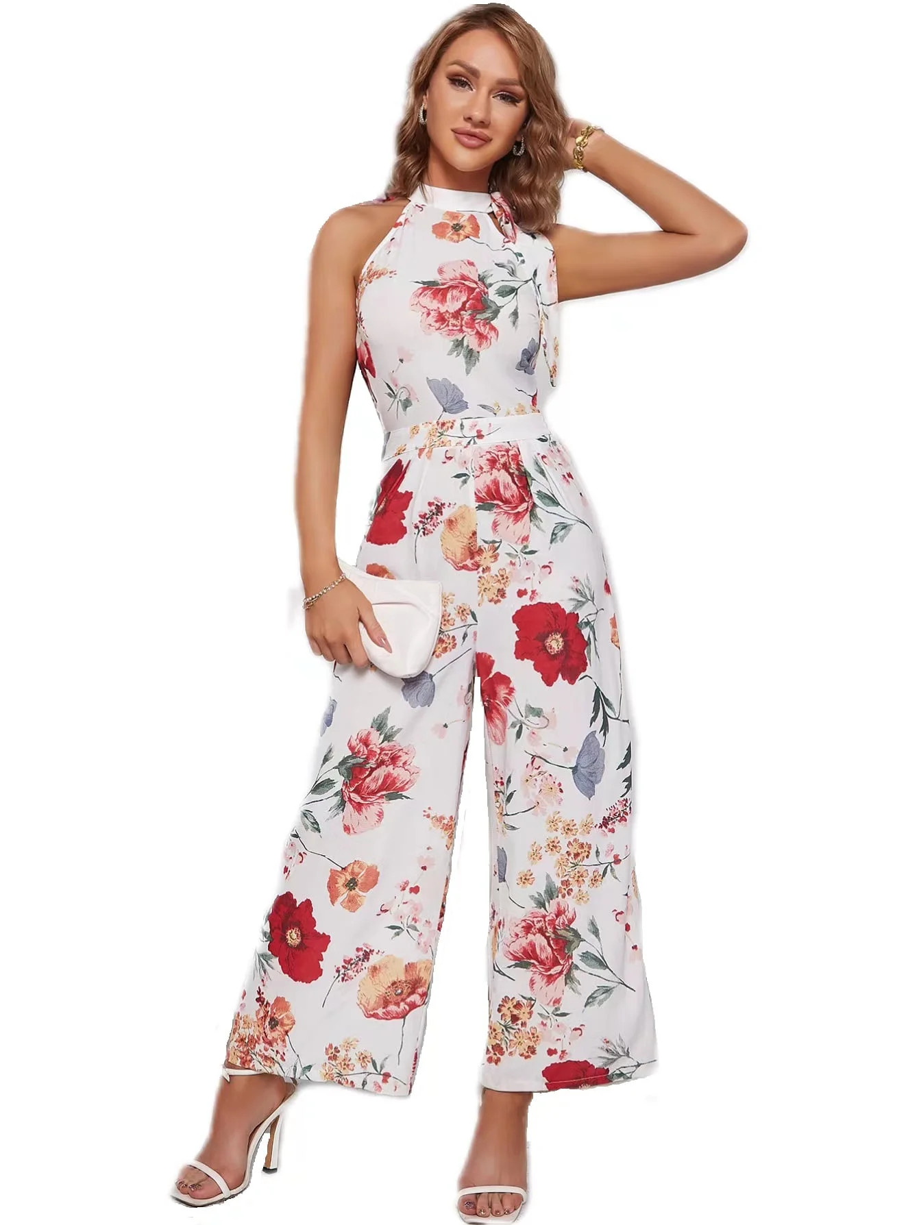EILLY BAZAR Floral Print Wide Leg Jumpsuit for Women Sleeveless S - Walmart.com | Walmart (US)