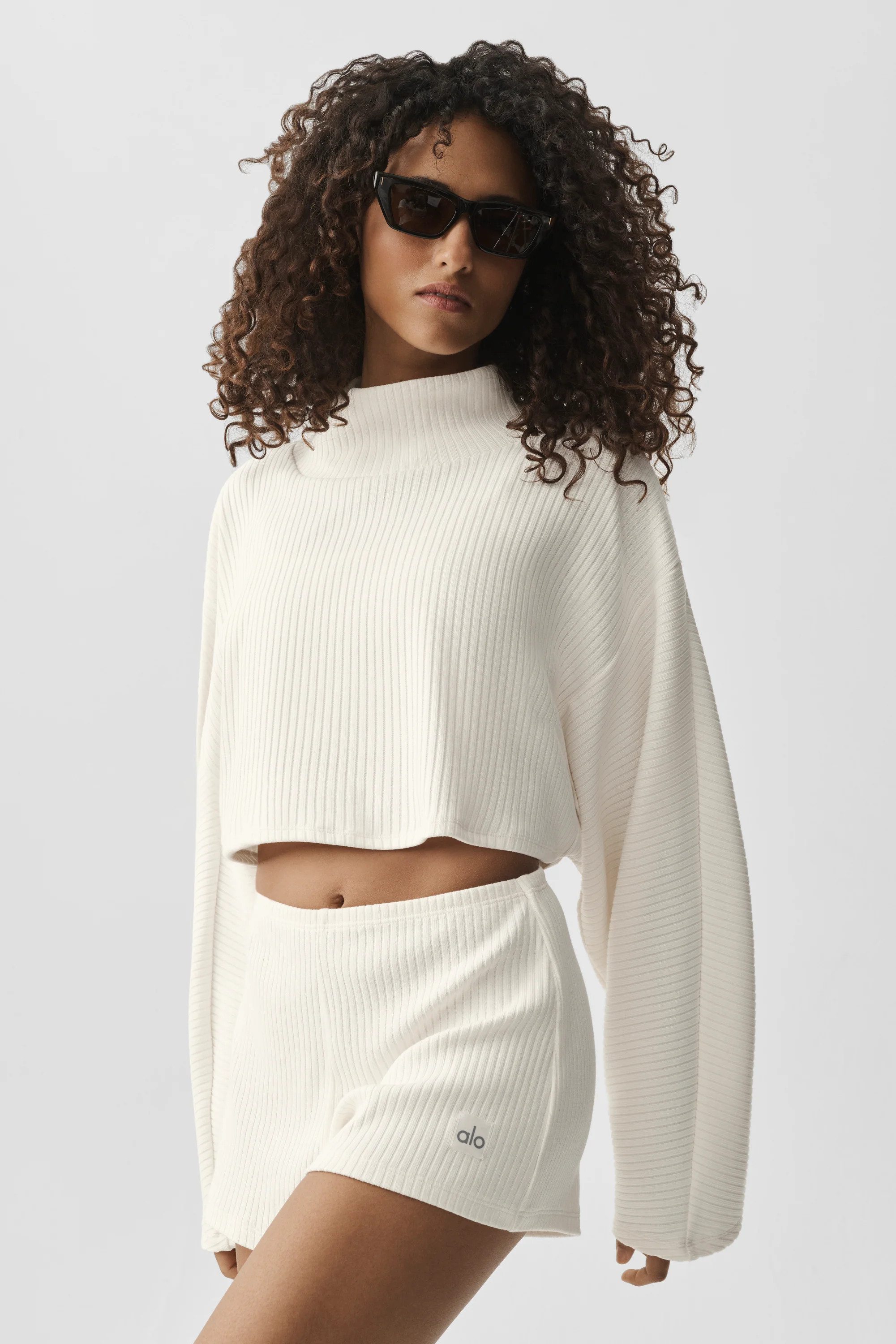 Ribbed Cropped Reset Long Sleeve - Ivory | Alo Yoga