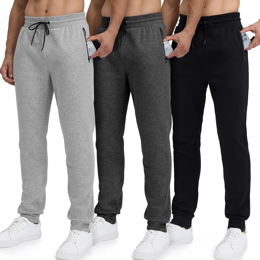 Sweatpants for Men Fleece 3 Pack Joggers Gym Workout Athletic Track Mens Sweat Pants Cotton with ... | Amazon (US)