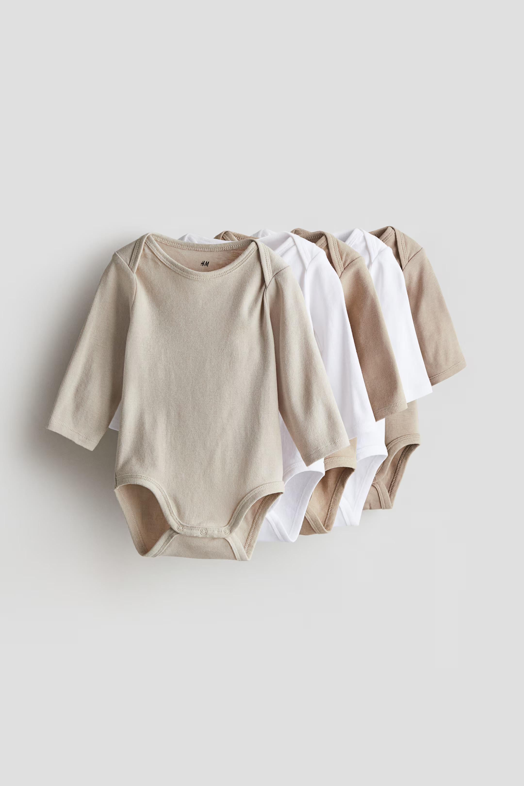 5-pack bodysuits - Envelope neck - Long sleeve - White/Beige - Kids | H&M GB | H&M (UK, MY, IN, SG, PH, TW, HK)