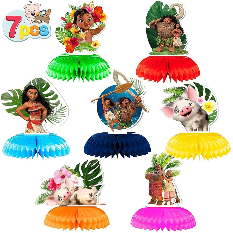 7Pcs Honeycomb Centerpieces for Moana Party Supplies, Double Sided Table Birthday Decorations Cen... | Amazon (US)