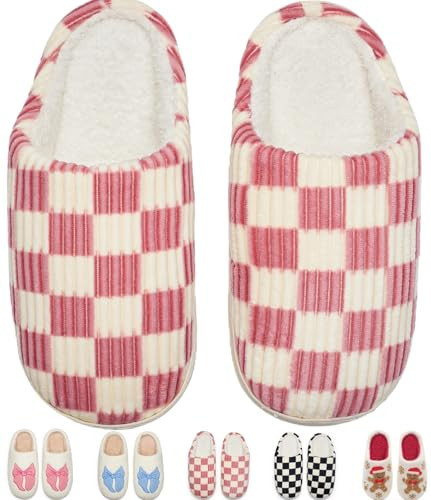Cxiboh Checkered Slippers for Women Comfy Non-slip House Shoes with Memory Foam Retro Trendy Stuff（A-pink-3839） | Amazon (US)