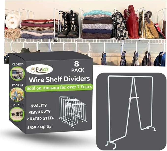 Evelots Tall Wire Shelf Dividers -8 Pack- Closet Storage & Organization for Office/Pantry/Garage ... | Amazon (US)