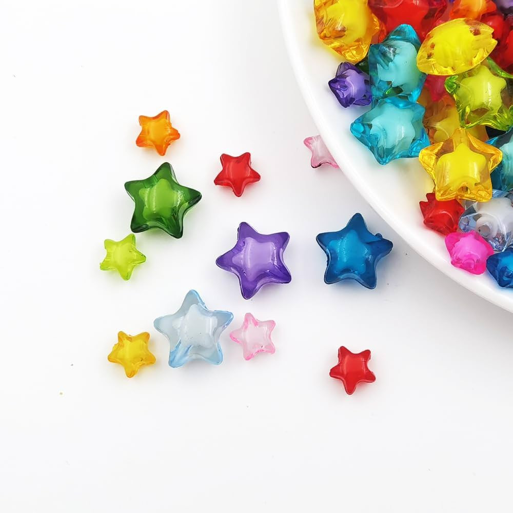 250 Pieces Acrylic Star Beads 2 Sizes Bead in Bead for Jewelry Craft Making | Amazon (US)