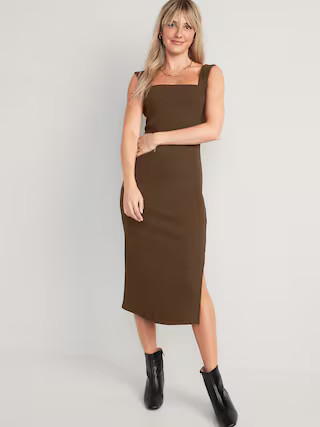 Fitted Sleeveless Rib-Knit Midi Dress for Women | Old Navy (US)