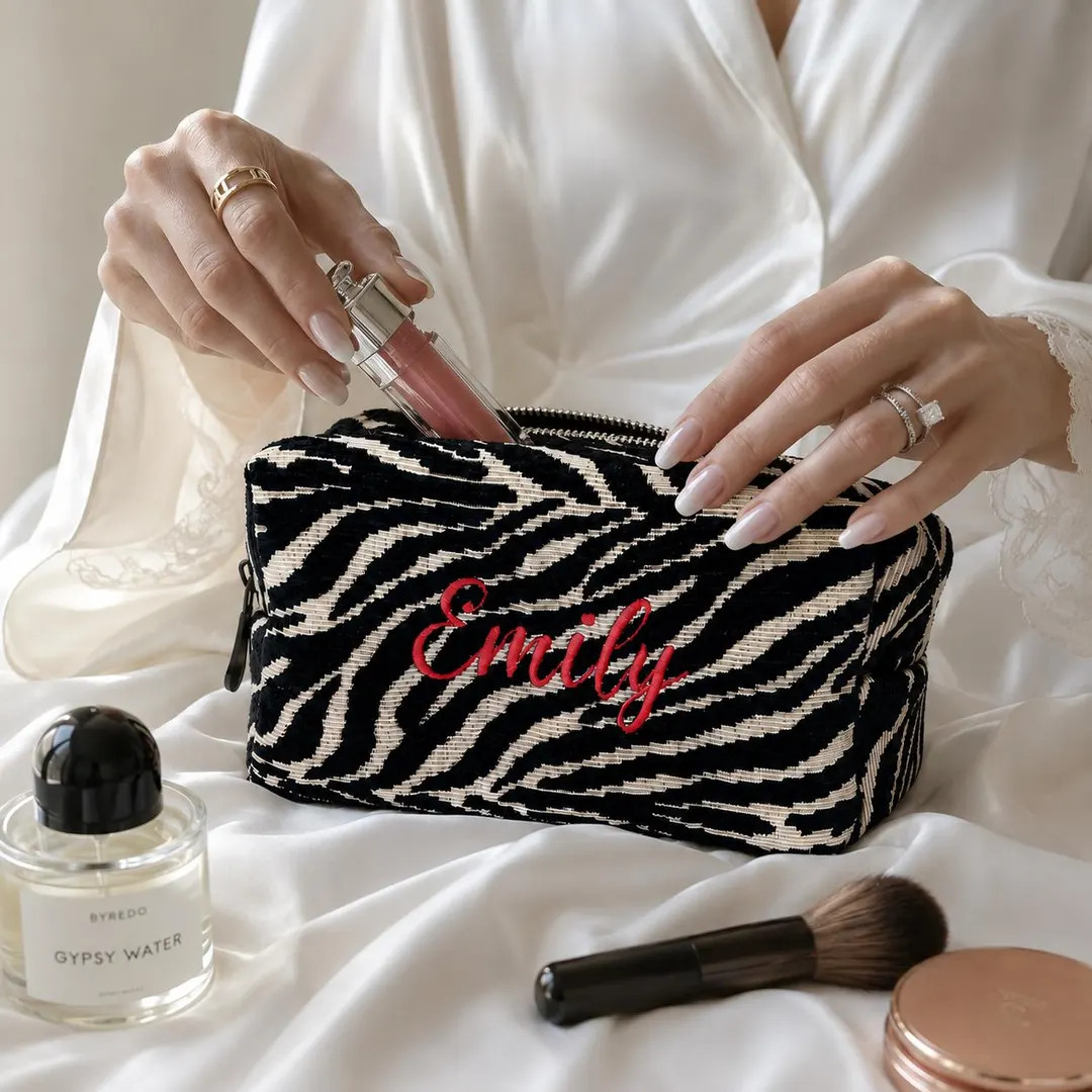 Custom Zebra Cosmetic Bag, Personalized Embroidered Makeup Pouch, Travel Toiletry Bag, Bacheloret... | Etsy (Global)