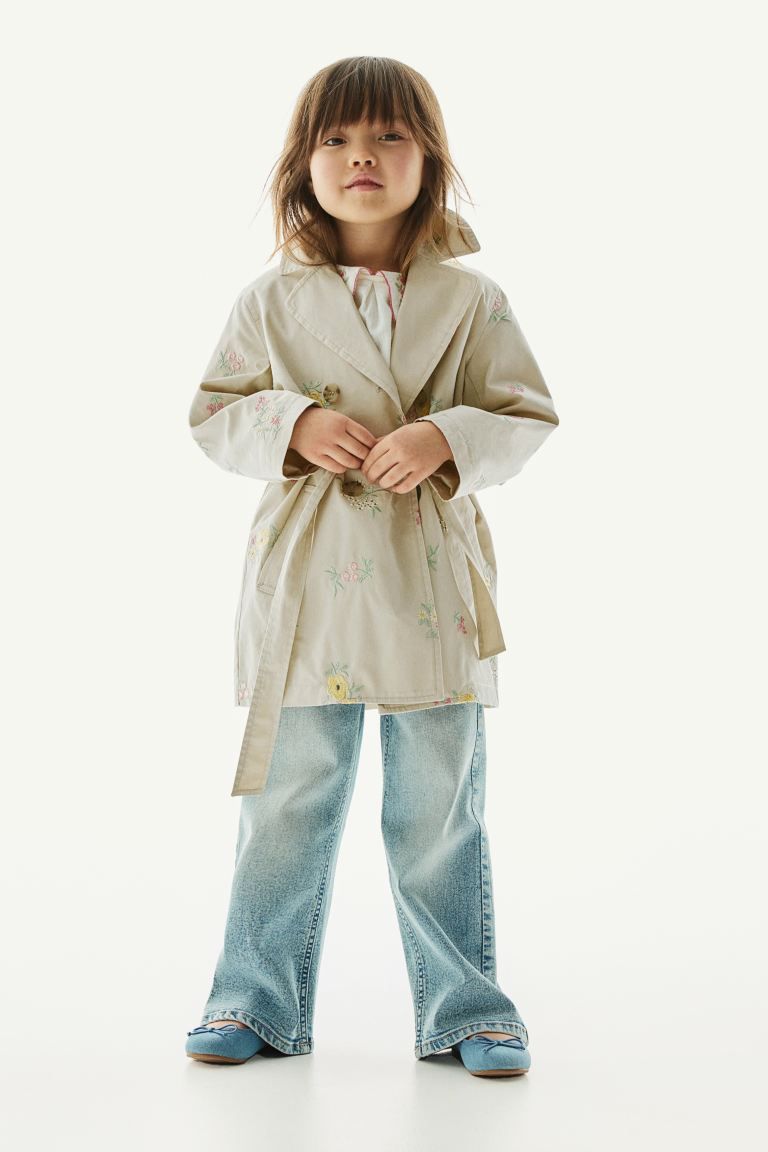 Embroidered Trench Coat - Beige/floral - Kids | H&M US | H&M (US + CA)