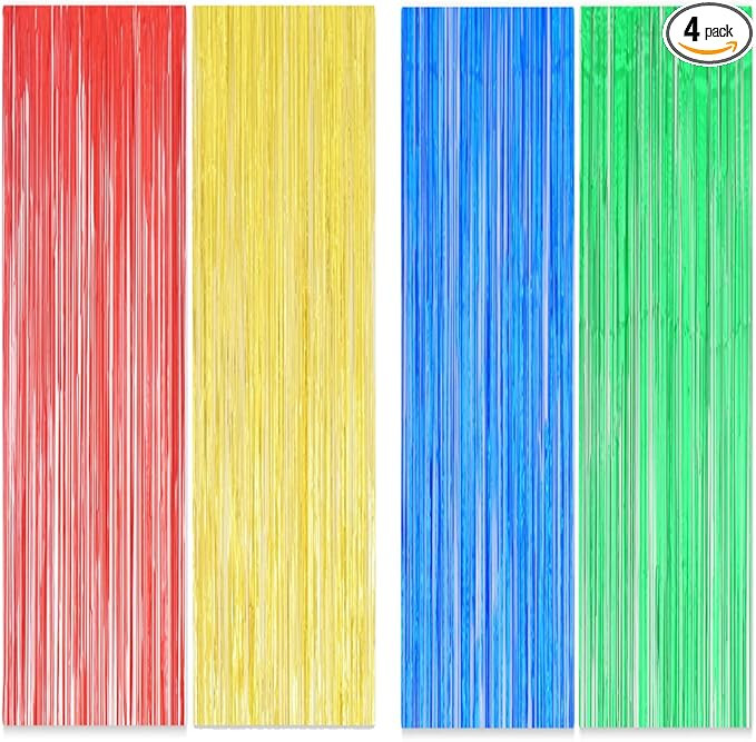 3.2x6.6 ft Red Yellow Blue Green Metallic Tinsel Foil Fringe Curtains for Mariaotheme Party Boy B... | Amazon (US)