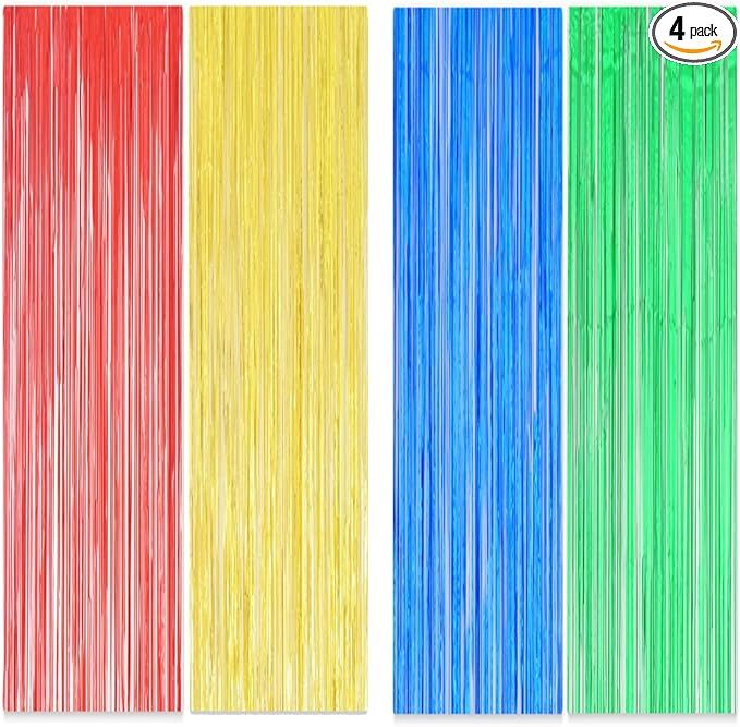 3.2x6.6 ft Red Yellow Blue Green Metallic Tinsel Foil Fringe Curtains for Mariaotheme Party Boy B... | Amazon (US)