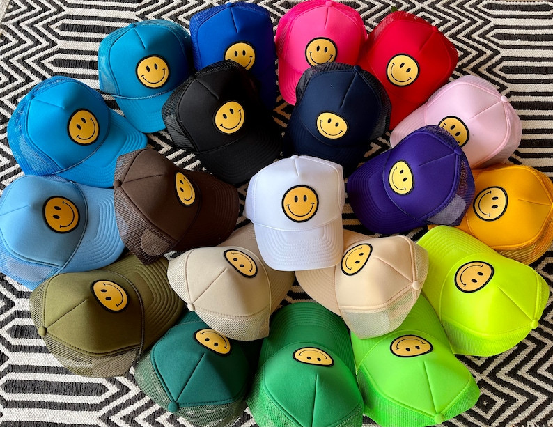 Smiley Face Trucker Hat  Smiley Face Hat Smiley Face Patch | Etsy | Etsy (US)