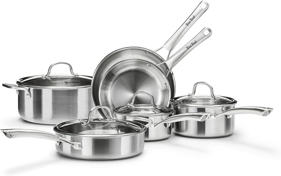Stainless Steel Cookware Set,Tir-Ply Pots and Pans Set,10 Pcs Stainless Steel Induction Kitchen C... | Amazon (US)