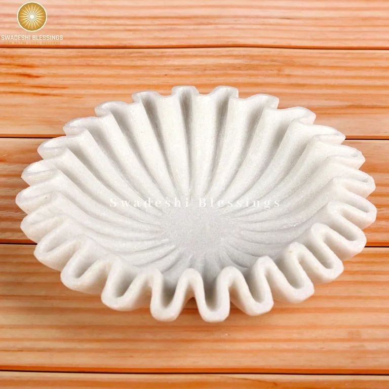 Swadeshi Blessings HandCrafted Marble Ruffle Bowl /Antique Scallop Bowl/ Fluted Bowl, 6 Inches | Walmart (US)