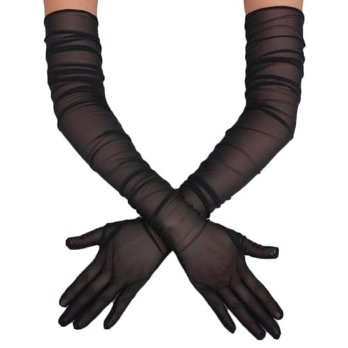 Avidlove Long Black Gloves for Women Sheer Mesh Glove Halloween Costumes 1920s Accessories Tea Party Opera Gloves | Amazon (US)