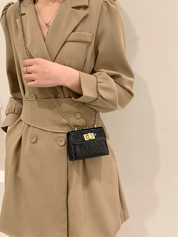 Mini Embossed Detail Twist Lock Flap Square Bag | SHEIN