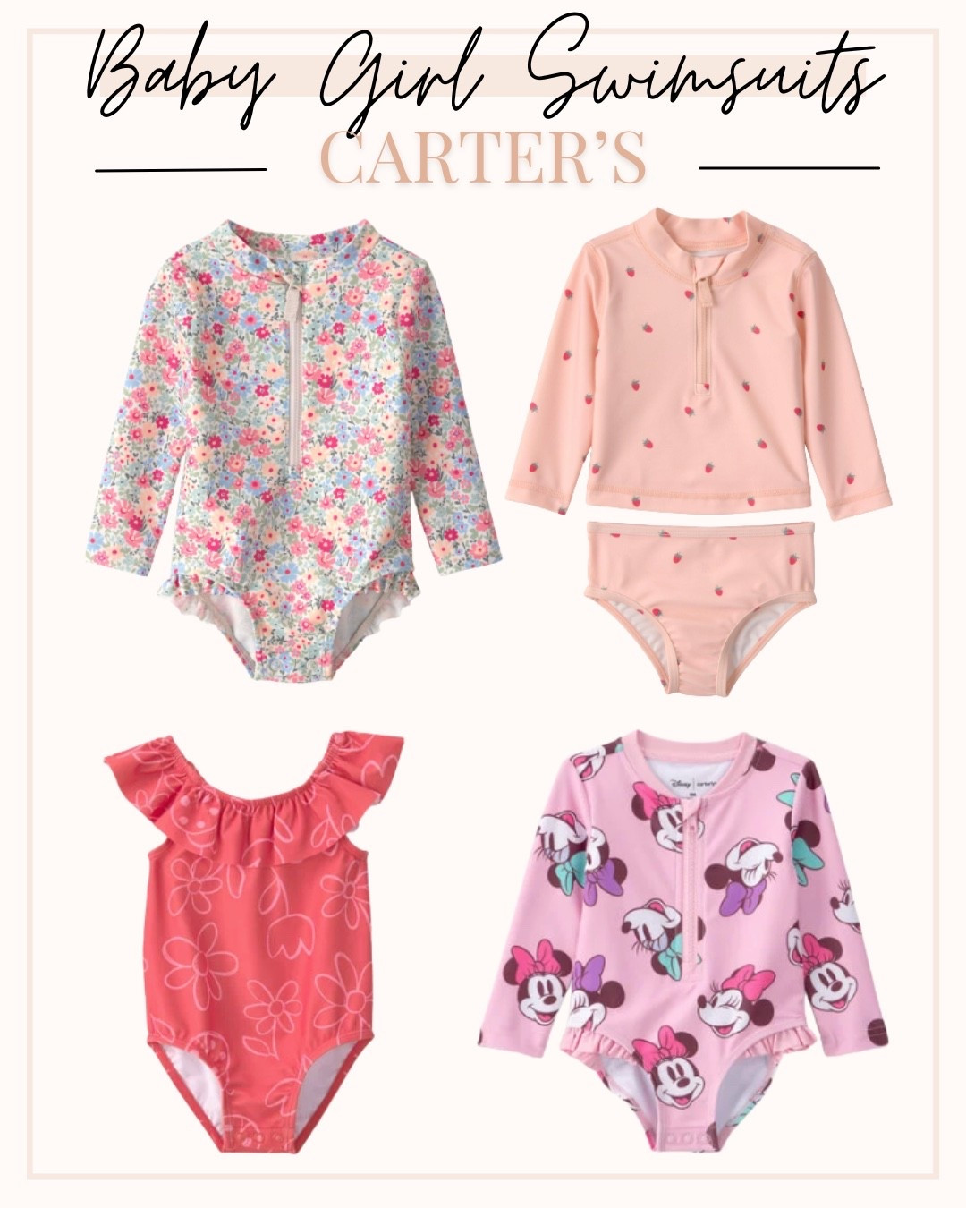 Check out these baby girl swimsuits 

Baby girl, swimsuit, carters

#LTKsummer #LTKbaby #LTKfamily