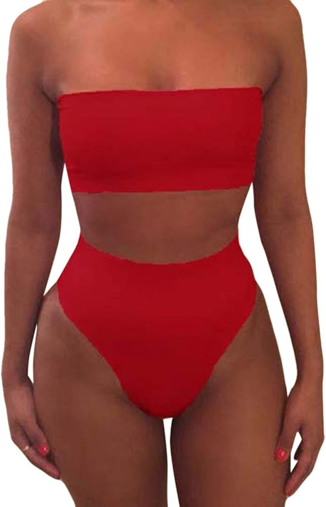 Women's Removable Strap Wrap Pad Cheeky High Waist Bikini Set Swimsuit | Amazon (US)