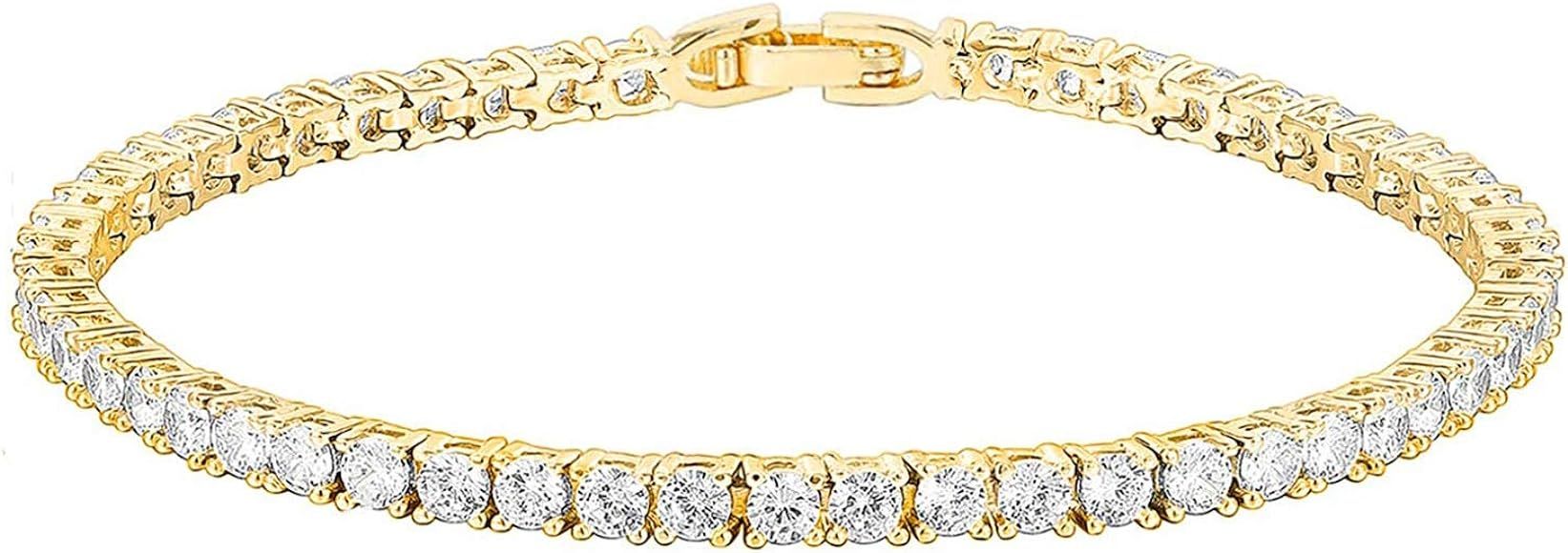 PAVOI 14K Gold Plated Cubic Zirconia Classic Tennis Bracelet | Gold Bracelets for Women | Size 6.... | Amazon (US)