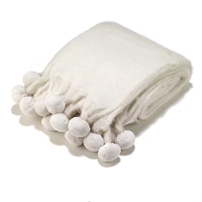 Aura Pompom Wool Blend Throw Blanket in Ivory | Bed Bath & Beyond
