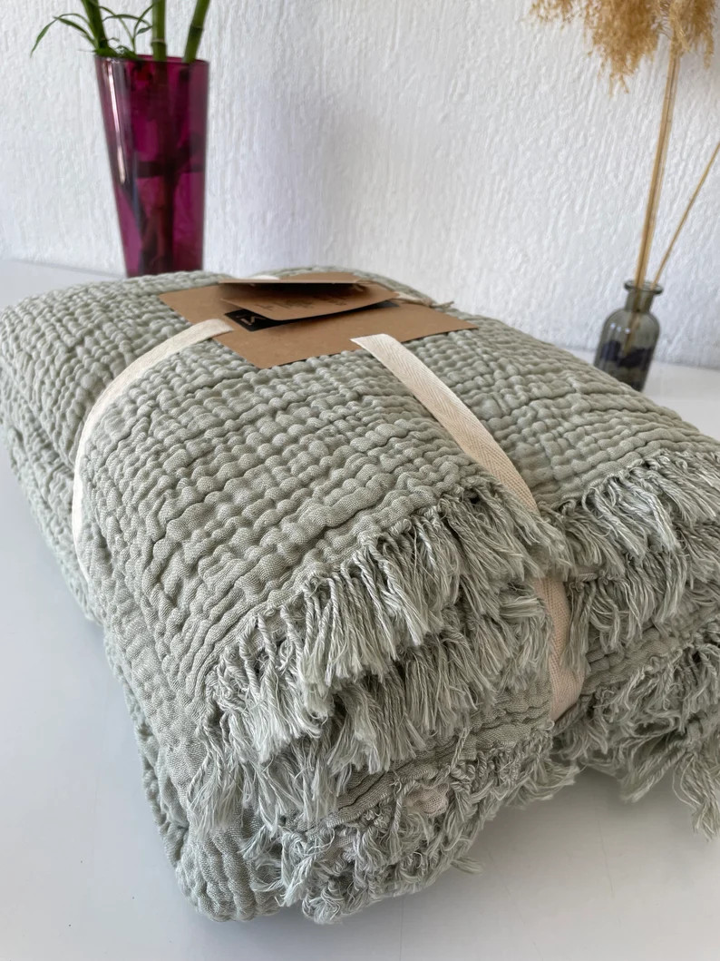 100% Cotton Muslin Throw Blanket 4 Layers Bedspread Soft | Etsy | Etsy (US)