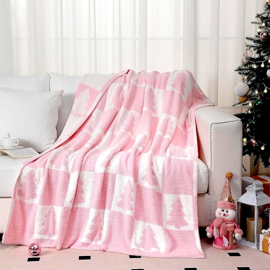 Buryeah Pink Christmas Tree Knit Throw Blanket, 50 x 60 Inch Pink Xmas Tree Reversible Knitted Th... | Amazon (US)