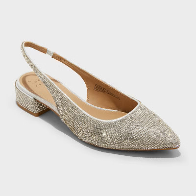 Women's Elle Rhinestone Slingback Pointed Toe Heels - A New Day™ Silver | Target