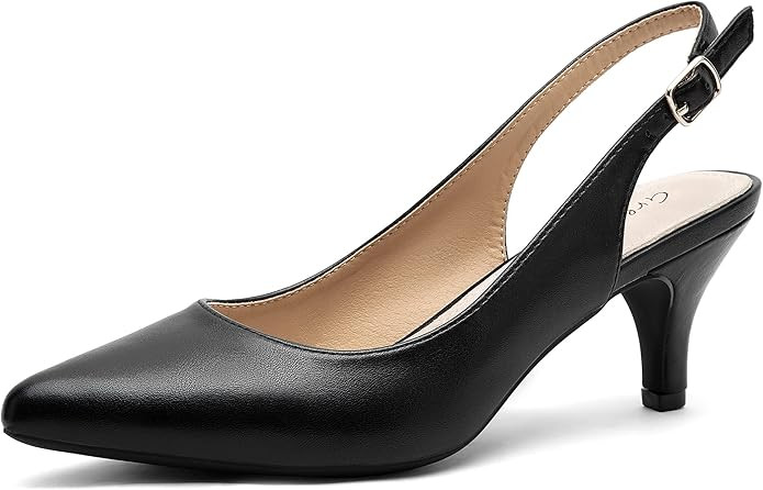 Greatonu Women's Slingback Kitten Heel Pointed Toe Dress Pumps Shoes | Amazon (US)