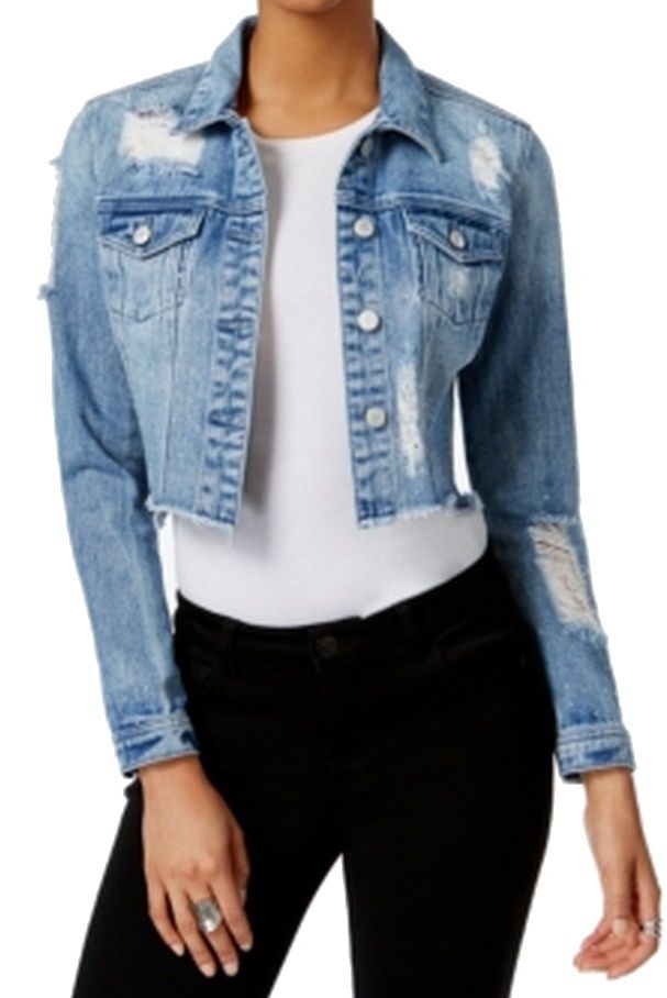 Buffalo David Bitton NEW Blue Women Large L Distressed Crop Denim Jacket | Walmart (US)