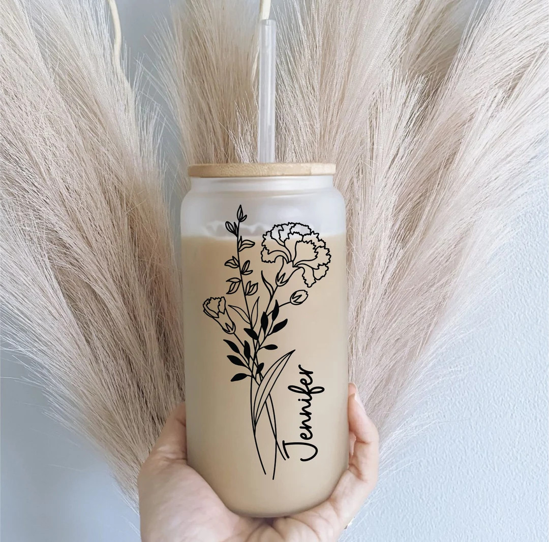 Personalized Birth Flower Coffee Cup With Name ,Personalized Birth Flower Tumbler, Bridesmaid Pro... | Etsy (US)