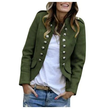 HAXMNOU Jackets for Women Trendy Womens Double Button Front Military Style Blazer Ladies formal Jacket Women s Coats Army Green XXL | Walmart (US)