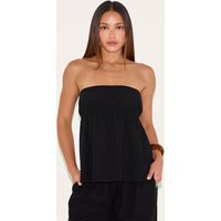 Tall Black Linen Look Peplum Bandeau Top | PrettyLittleThing US