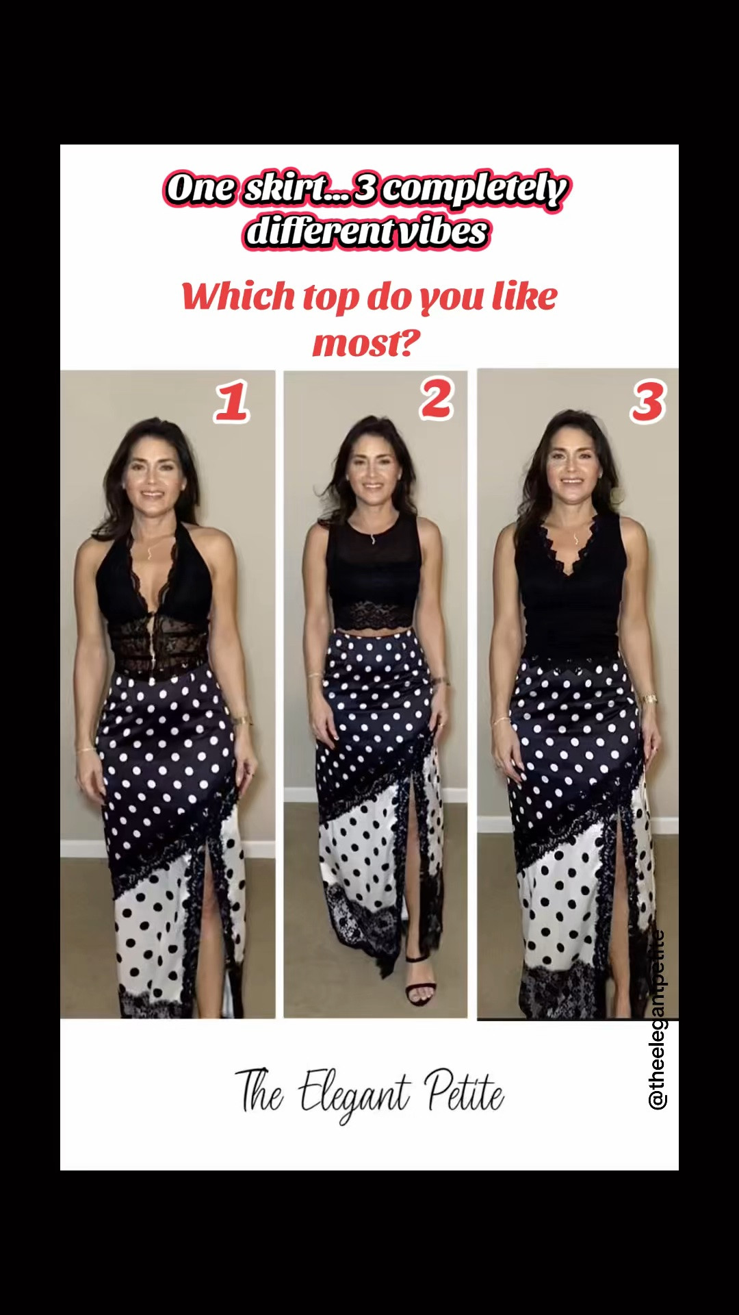 This polka dot skirt = chef’s kiss 🖤🤍
Silk feel, doesn’t wrinkle (!!), lace detail, AND petite friendly.
My favorite tops? #1 and #2 - perfect fit. 

Follow for styling ideas that multiply your wardrobe 🔥 #petitefashion #styleinspo #elegantstyle #amazonfashion

#LTKootd #LTKPetite