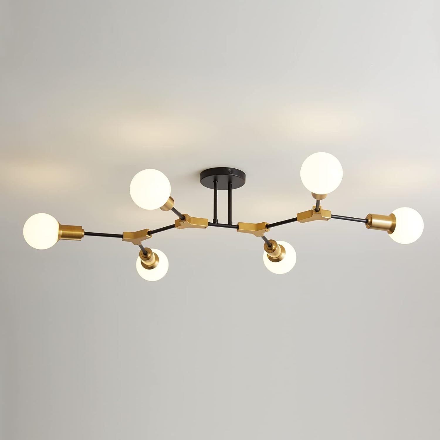 Epinl Modern Sputnik Light Fixture 6-Lights Chandelier Black and Gold Chandelier Metal Semi Flush... | Amazon (US)