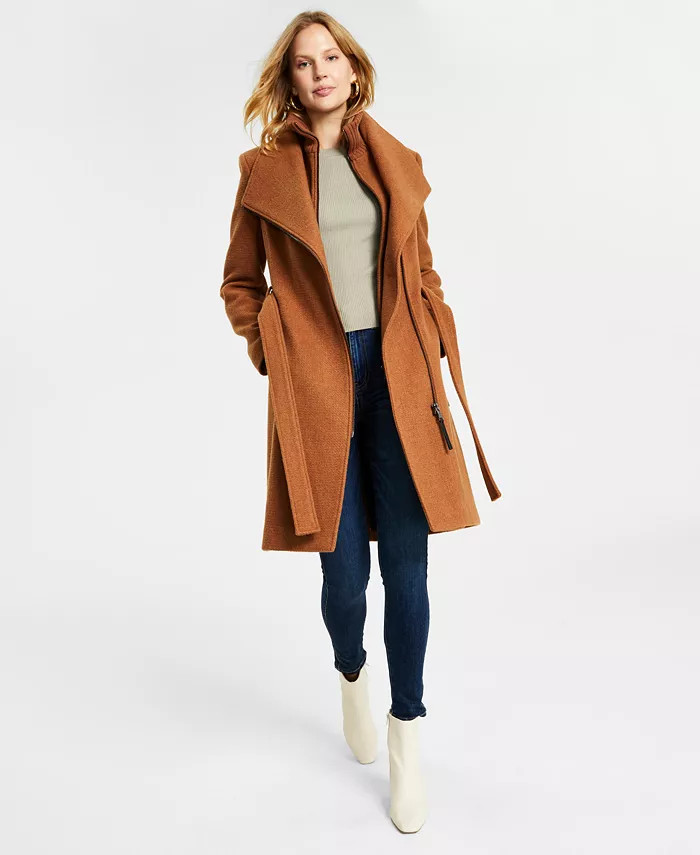 Women's Wool Blend Belted Wrap Coat, Created for Macy's | Macy's