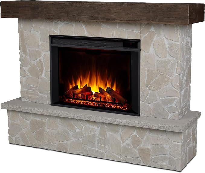 Real Flame Odette 64" Grand Electric Fireplace, Natural Look of Stacked Stone, Replaceable Firepl... | Amazon (US)
