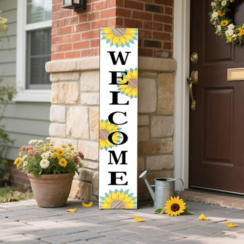 Sunflower Porch Sign Summer Front Door Hanging Decorations Indoor Outdoor Wooden Vertical Standing Welcome Signs For Home Yard Farmhouse Holiday Decor 47 x 7.8 inch | Amazon (US)