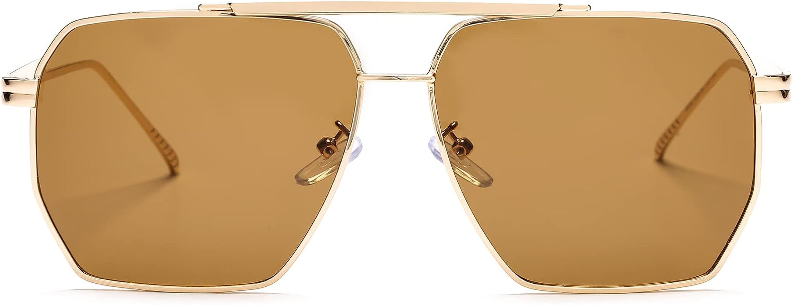 PORADAY Square Sunglasses for Women Men Retro Oversized Aviator Sun Glasses Classic Large Metal Fram | Amazon (US)