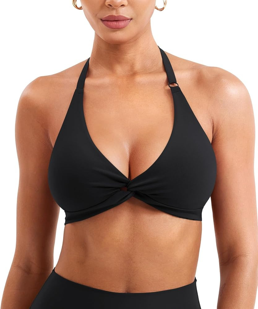 YEOREO Halter Sports Bras for Women Low Impact Removable Padded Adjustable Deep V Bra Seamless Wo... | Amazon (CA)