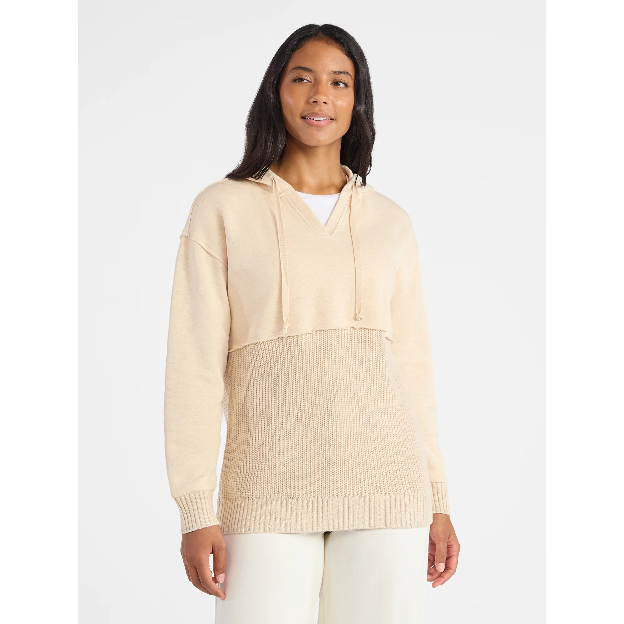 Time and Tru Women's and Women's Plus Fashion Mixed Media Hoodie, Sizes XS-4X | Walmart (US)