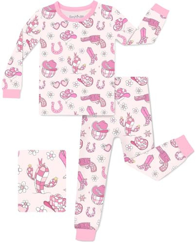 babee Reshinee Bamboo Viscose Toddler Girls Kids Pajamas Pink Pistol Pjs Long Sleeve Snug fit 2-3T 2pcs Soft Jammies | Amazon (US)