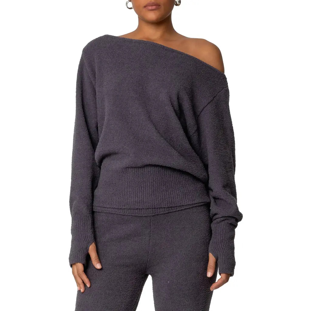 EDIKTED Plush Oversize Asymmetric Sweater in Dark Gray at Nordstrom, Size Large | Nordstrom