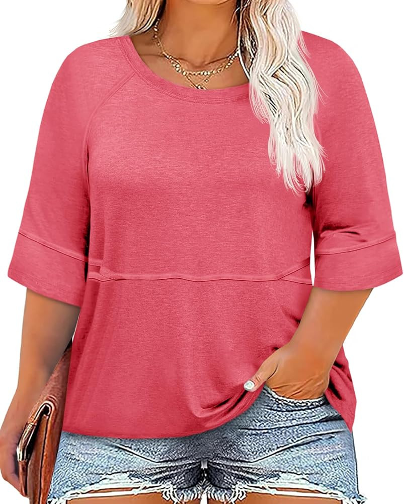 Beautife Plus Size Tops for Womens Cropped Crewneck Raglan Half Sleeve Tshirts Summer Casual Loos... | Amazon (US)