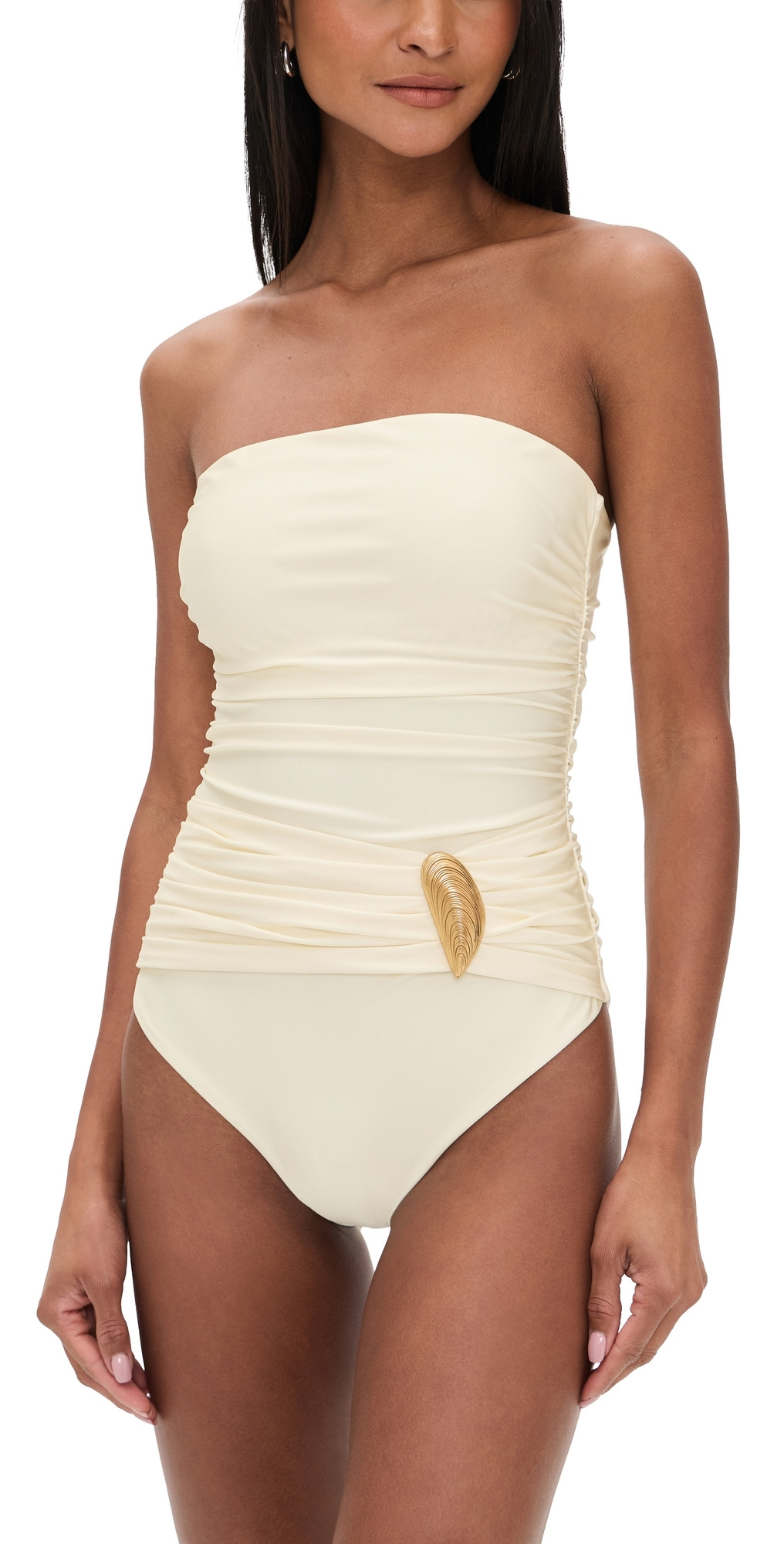 SIMKHAI Lorena Shell Strapless One Piece Porcelain L | Shopbop
