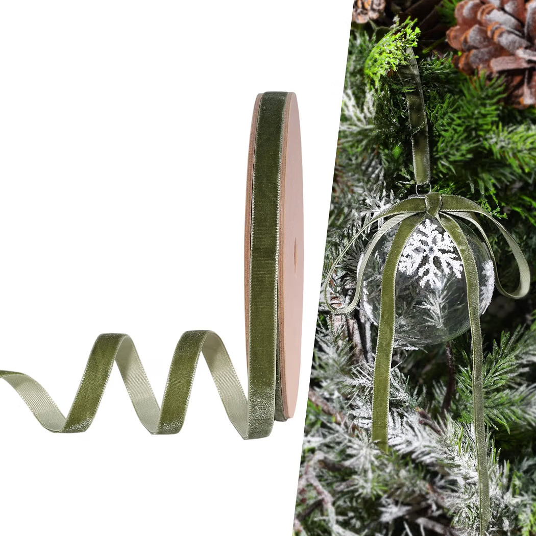 LaRibbons Moss Green Thin Velvet Ribbon, 3/8" Wide for Gift Wrapping Crafts | Amazon (US)