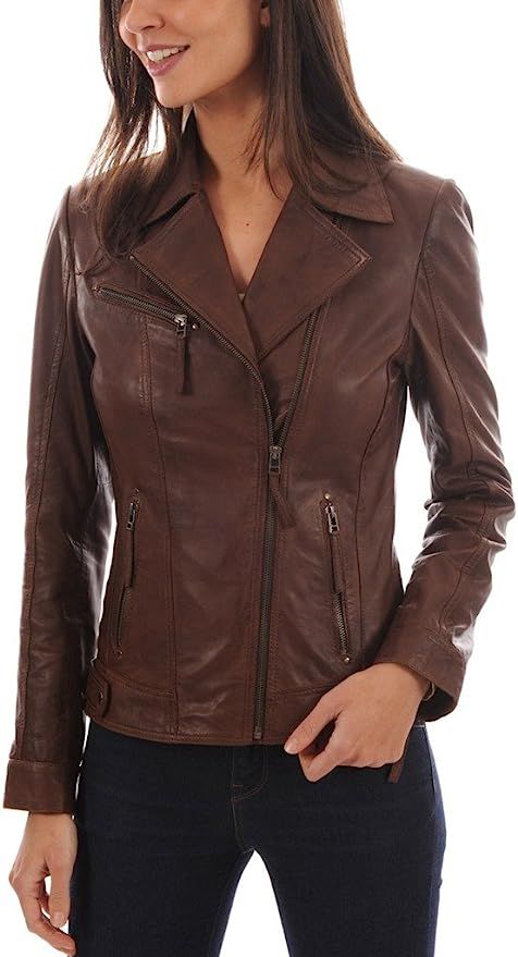 Leather Lovers Women's Lambskin Leather Bomber Biker Jacket | Amazon (US)