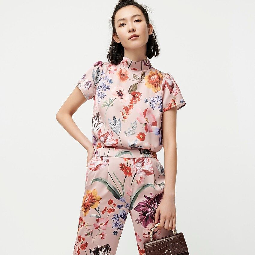 Drapey mockneck top in Dutch floral | J.Crew US